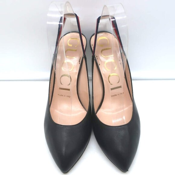Gucci Sylvie Web Slingback Pumps Black Leather Size 36.5 - Picture 4 of 15